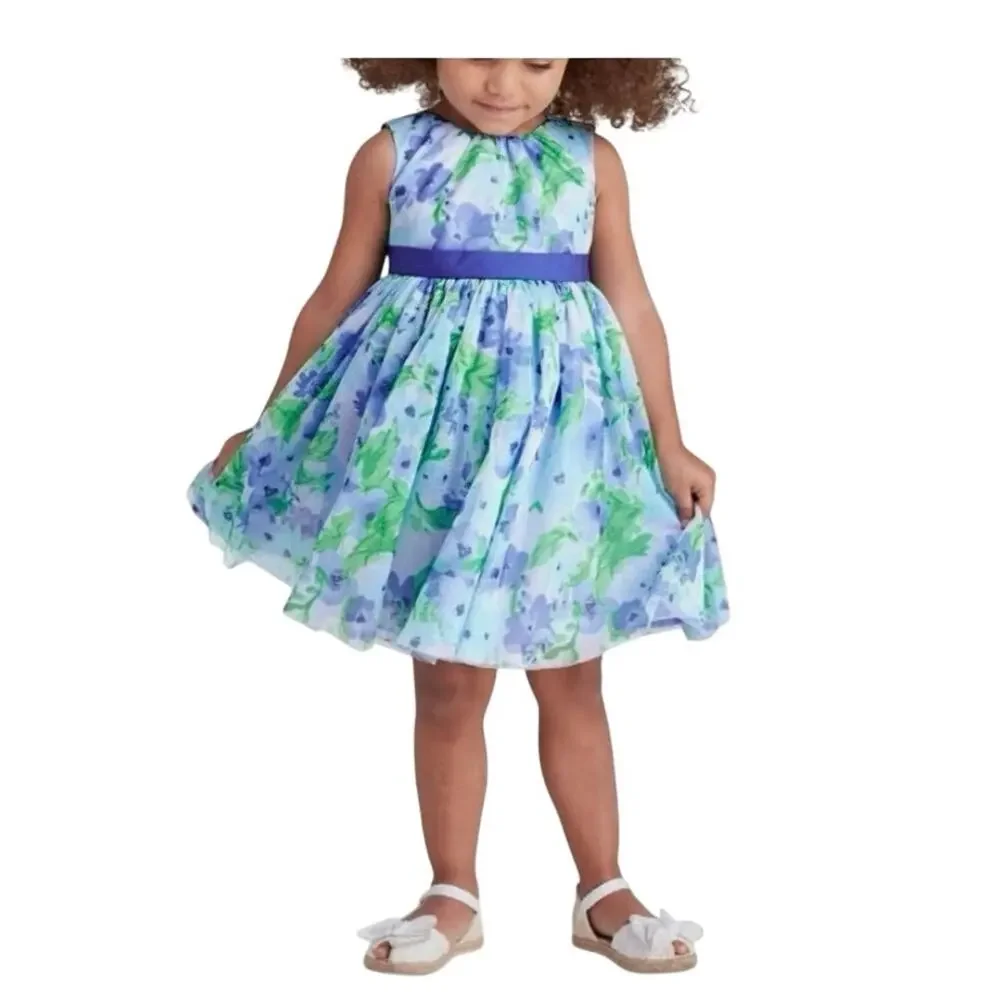 Gymboree Girl Watercolor Lined Blue Purple Dress Summer party Wedding 5T EUC